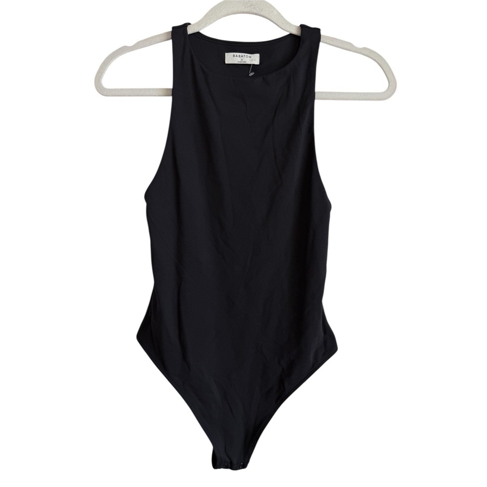 Aritzia‎ Babaton Women's Small Bodysuit Black Stretch Comfort Thong Halter Side